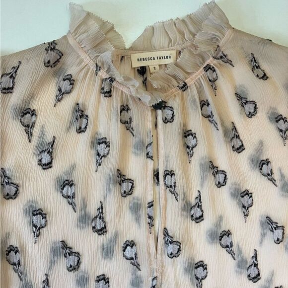 Rebecca Taylor Silk Tulip Print Top 2 - Picture 4 of 8